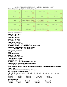 Đề và đáp án thi Violympic Toán lớp 3 vòng 3 - Năm 2016-2017